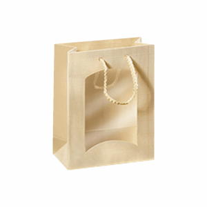 Geschenktüte Boxbeutel Gold - stabile Präsentverpackung mit Sichtfenster aus Wellpappe