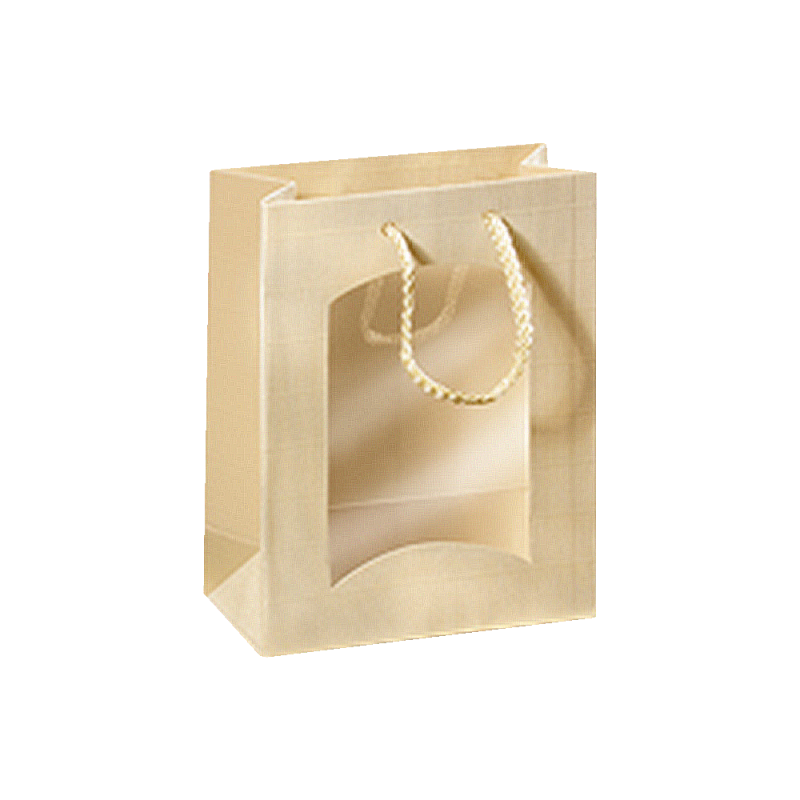 Geschenktüte Boxbeutel Gold - stabile Präsentverpackung mit Sichtfenster aus Wellpappe