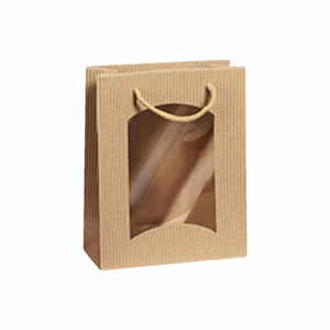 Geschenktüte Boxbeutel Natur - stabile Präsentverpackung mit Sichtfenster aus Wellpappe