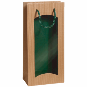 Geschenktüte Grün - stabile Präsentverpackung mit Sichtfenster aus Wellpappe