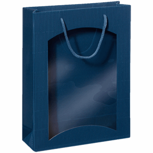 Geschenktüte Saphirblau - stabile Präsentverpackung mit Sichtfenster aus Wellpappe