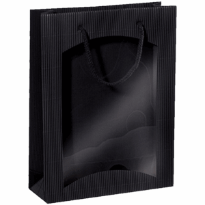Geschenktüte Schwarz - stabile Präsentverpackung mit Sichtfenster aus Wellpappe