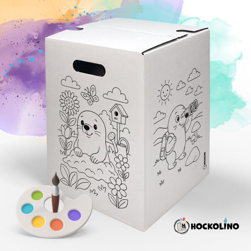 Hockolino | DIY-Ausmal-Papphocker | Maulwurf | 300x300x420 mm
