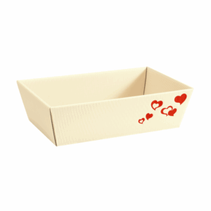 Präsentkorb Viereckig Herz Creme - stabile & nachhaltige Verpackungslösung aus Wellpappe