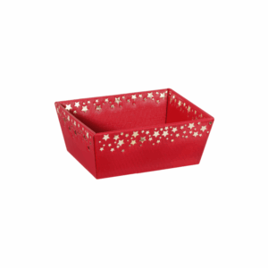 Präsentkorb Viereckig Sternenregen Rot - stabile & nachhaltige Verpackungslösung aus Wellpappe