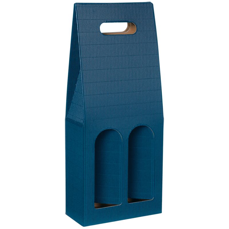 Tragekarton Saphirblau - stabile Präsentverpackung mit Sichtfenster aus Wellpappe