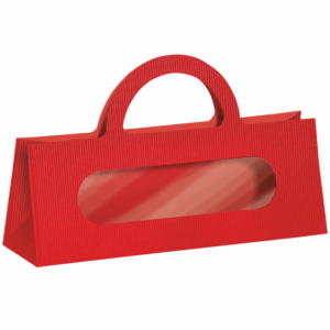 Tragetasche Rot - stabile Präsentverpackung mit Sichtfenster aus Wellpappe